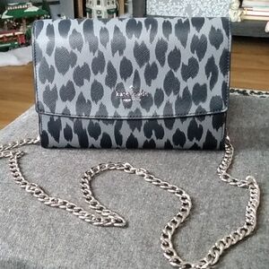 NWOT Kate Spade Gray Animal Print Leather Wallet on a Chain
